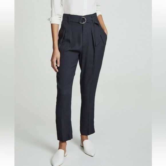 Joie Pants - Joie Ianna Pleated Ankle Straight Leg Belted Women Pants In Caviar Sz 2 NWT -